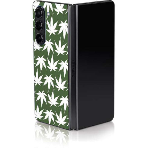 Marijuana Leaf White Pattern Galaxy Z Fold5 5G Skin